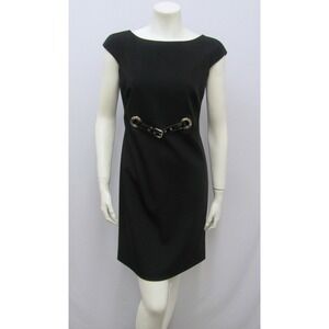 Dolce & Gabbana Dress Black Patent Built In Belt Silver Grommets Size 40 Small 4